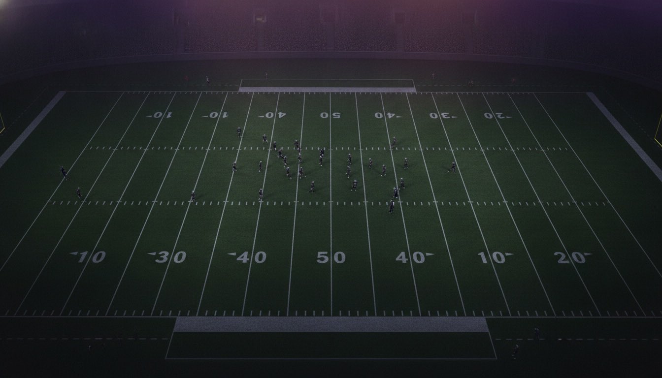 An American football game under stadium lights